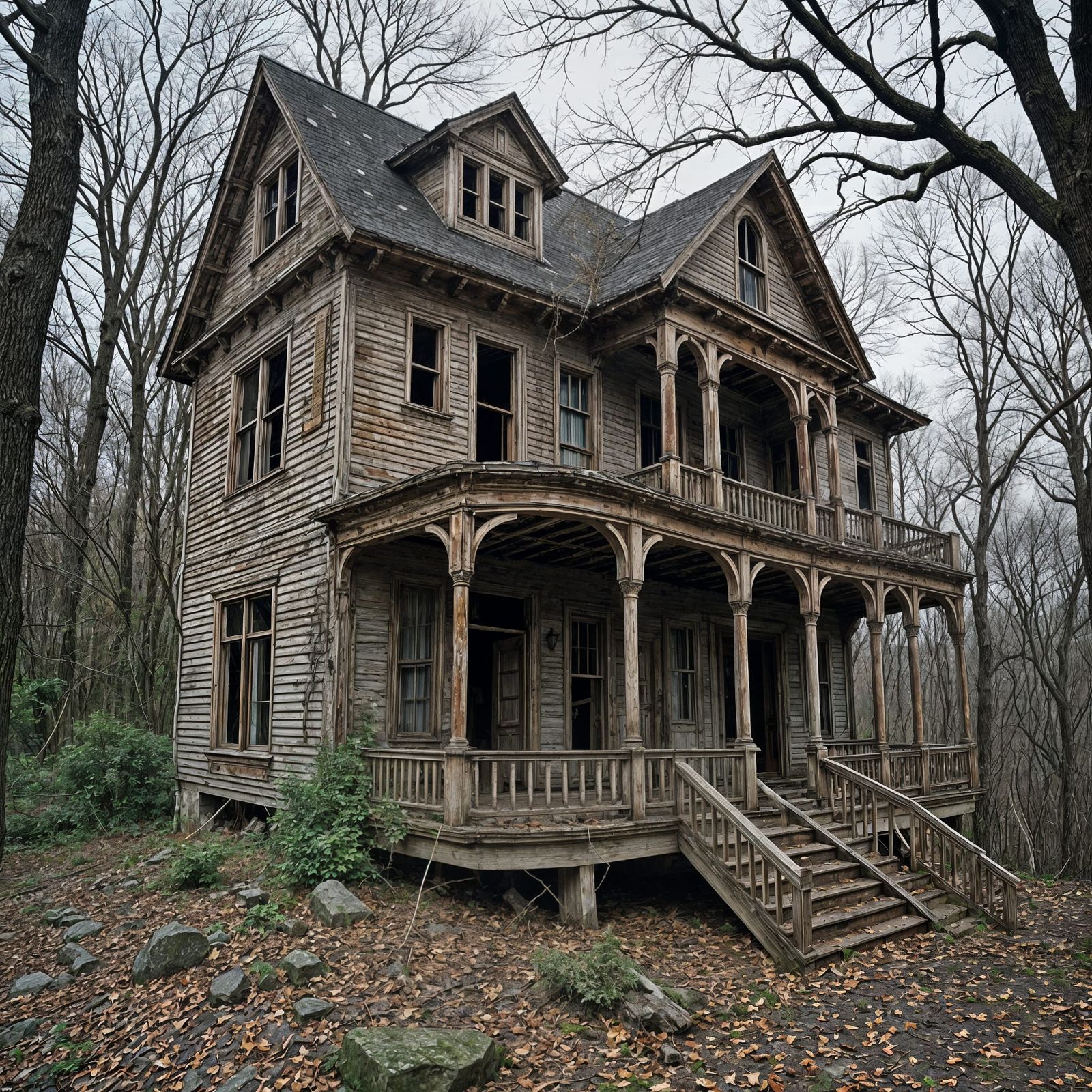 Abandoned Mansion in Decaying Forest Glory