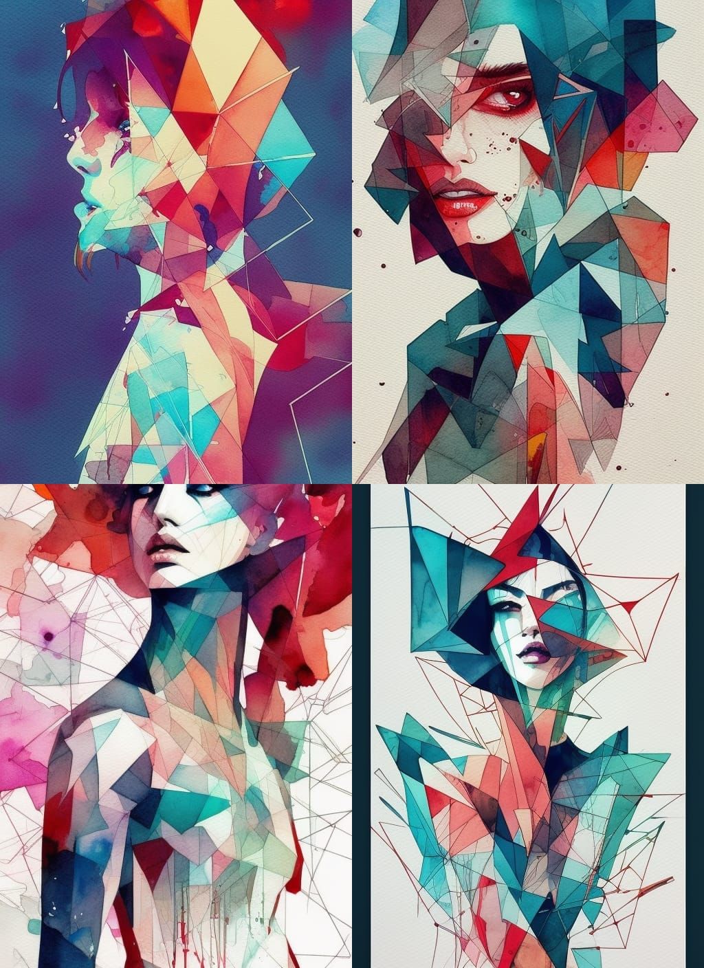 Watercolor Geometry Illustration in Digital Art Style