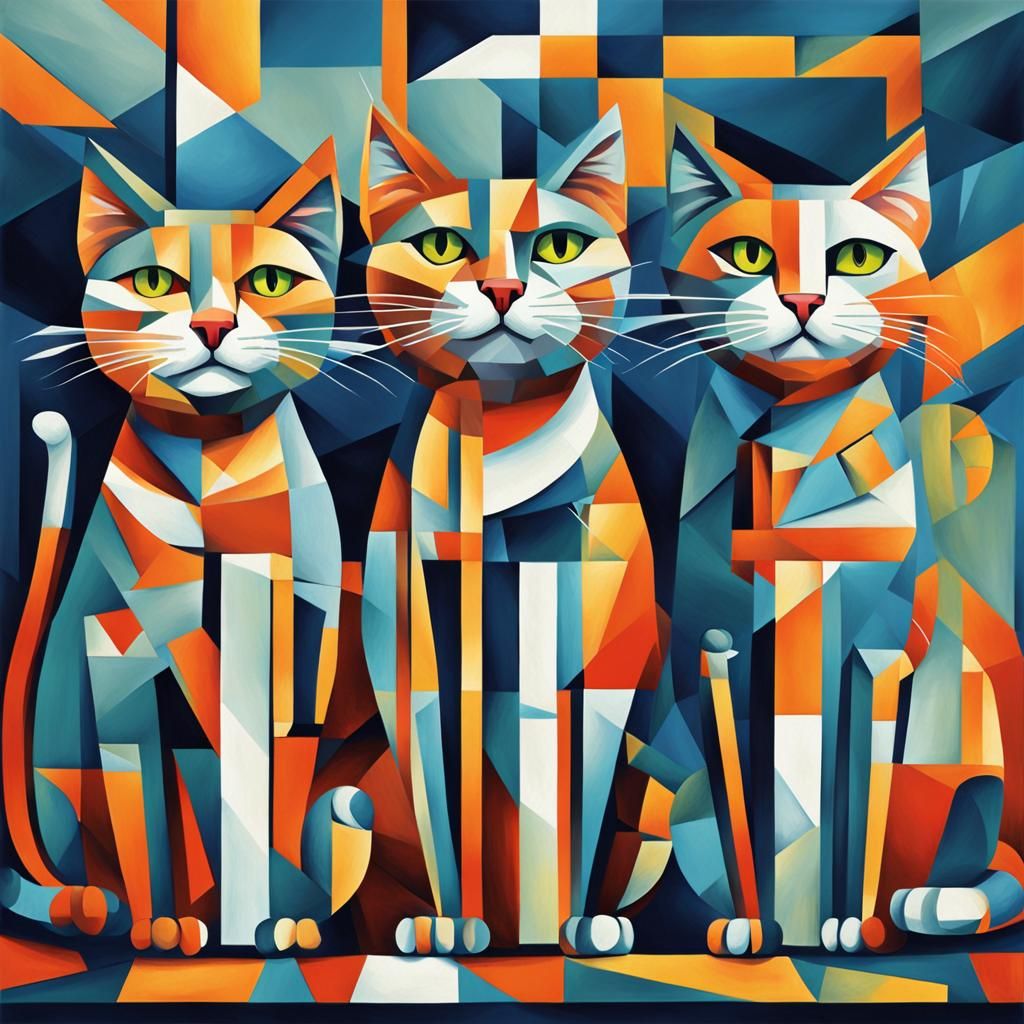Tabby Cats Choir in Cubist Art Deco Style