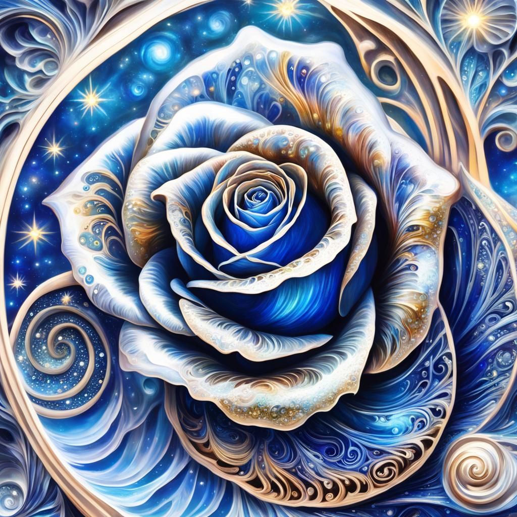 Surreal Blue Rose with Starry Night and Filigree