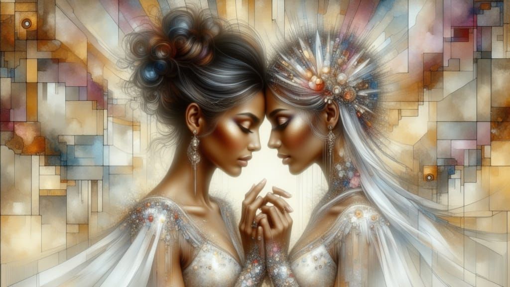 Happy Lesbian Couple Wedding Day Portrait