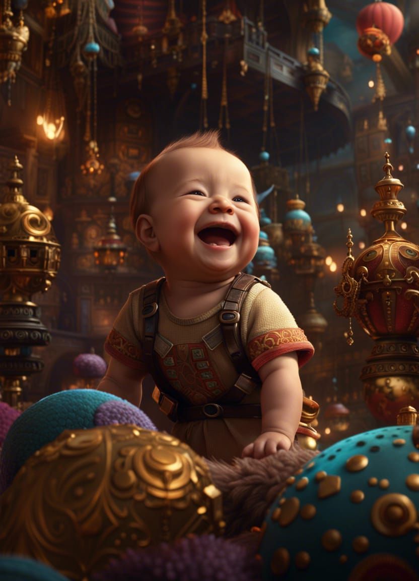 Happy Laughing Baby in Digital Matte Painting