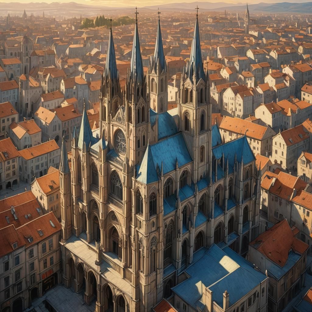 Ornate Medieval Cathedral in Mediterranean City, Gothic Art