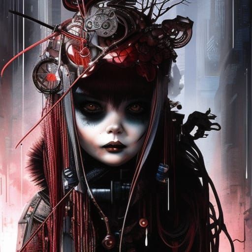 Creepy Doll Awakens in Cyberpunk Dark Fantasy