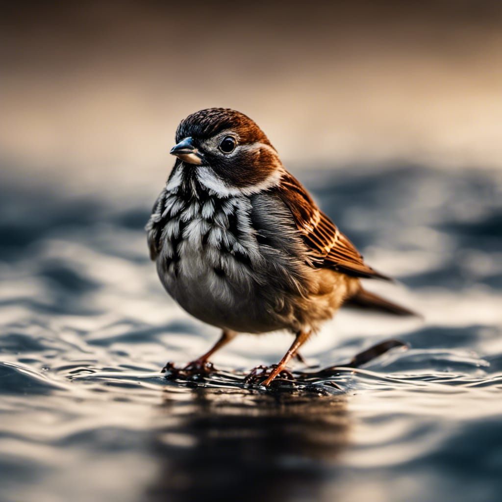 Sparrow Perched on Deep Sea Floor