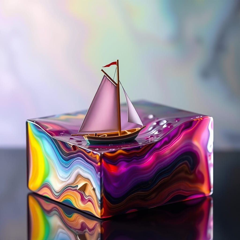 Vibrant Resin Masterpiece: 3D Sailing Boat in Colourful Rain...