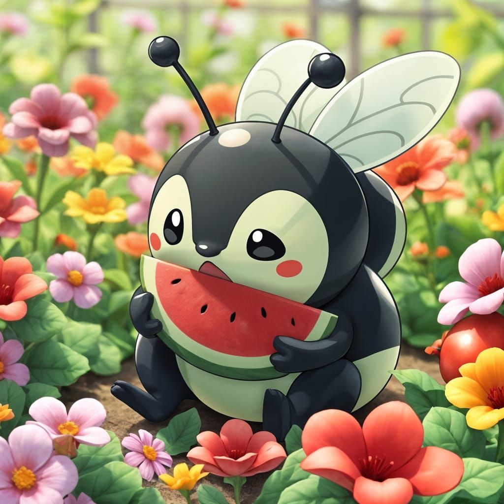 Adorable Fly Pokémon Mascot Enjoys Watermelon