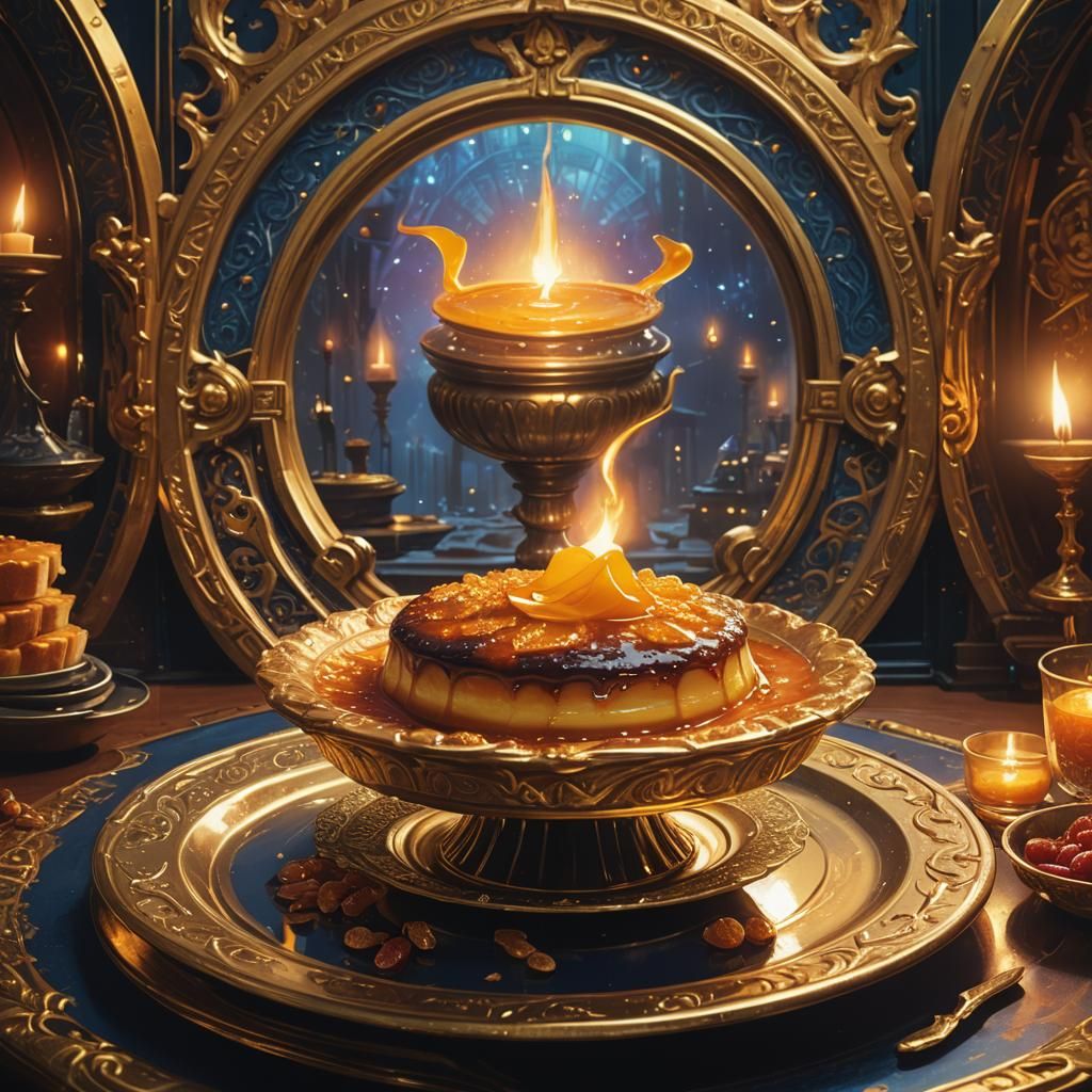 Fantasy Creme Brulee Dessert in Digital Matte Painting Style