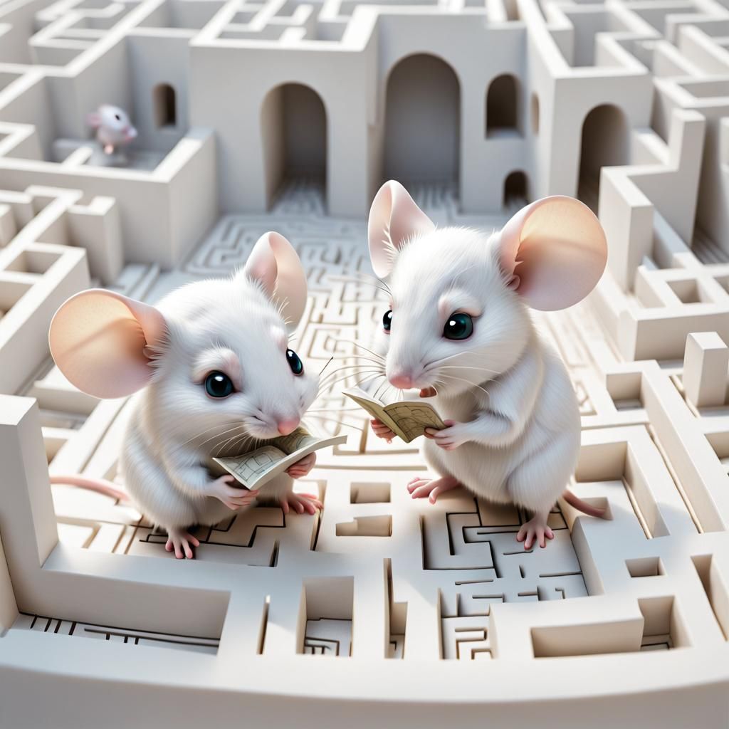 Chibi Mice Navigate Maze With Map
