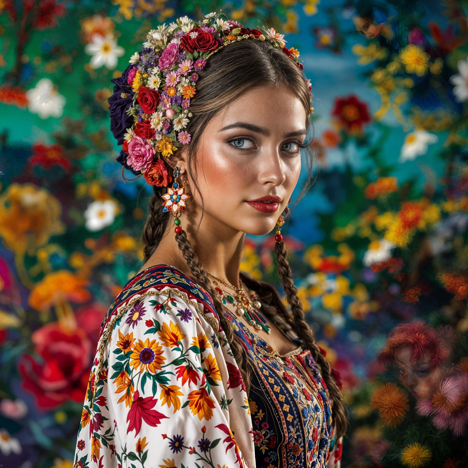 Ukrainian Woman in Embroidered Dress: Hyperrealistic Portrai...