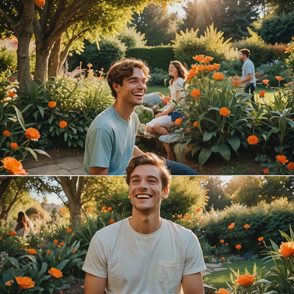 Candid Portrait Split-Screen in Watercolor Style