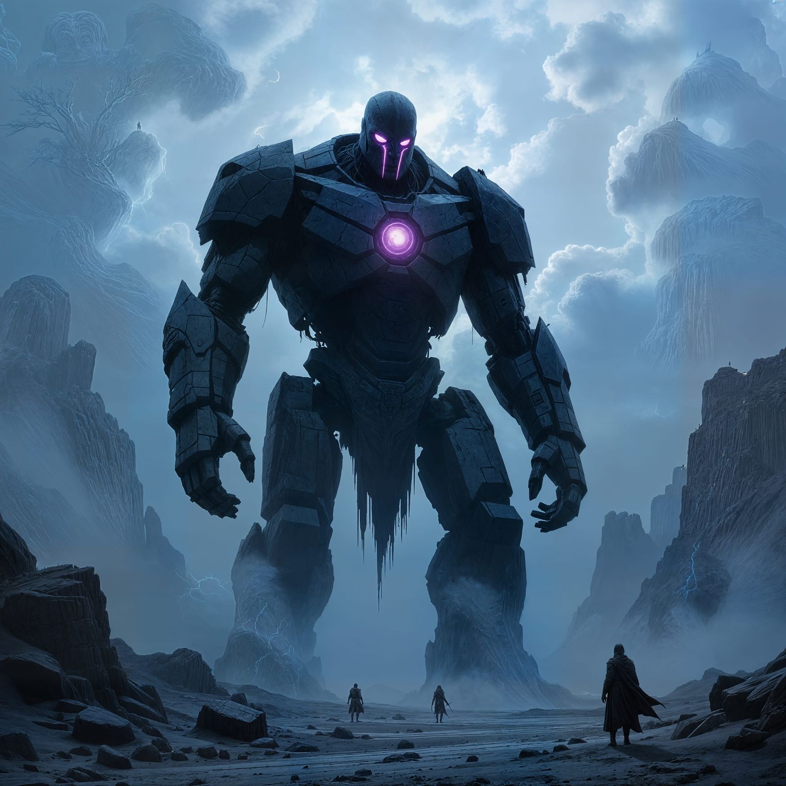 Obsidian Golem Guarding Plateau in Dark Fantasy Style