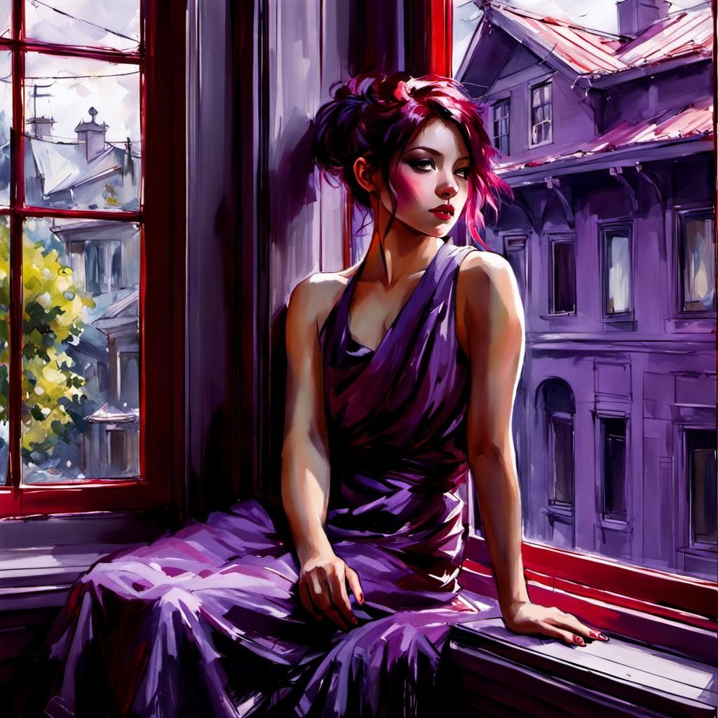 Beautiful Woman with Purple Hair Sketch