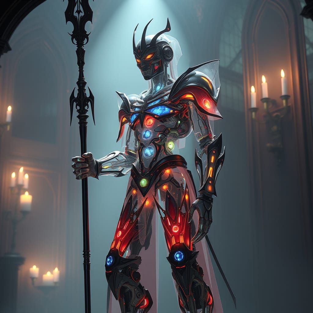 Medieval Automaton with Glowing Circuits, 3D Anime Art