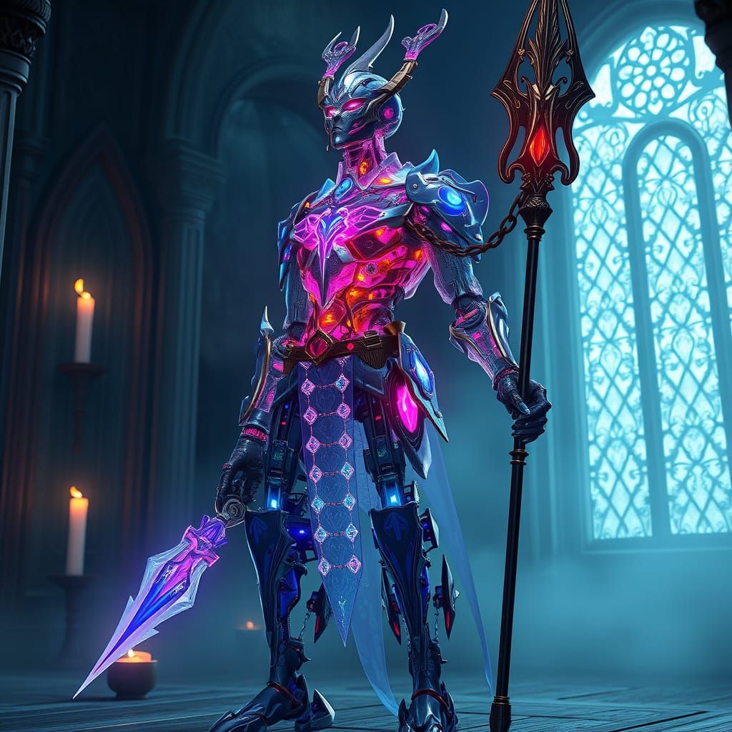 Medieval Automaton with Rainbow Circuits, 3D Anime Art