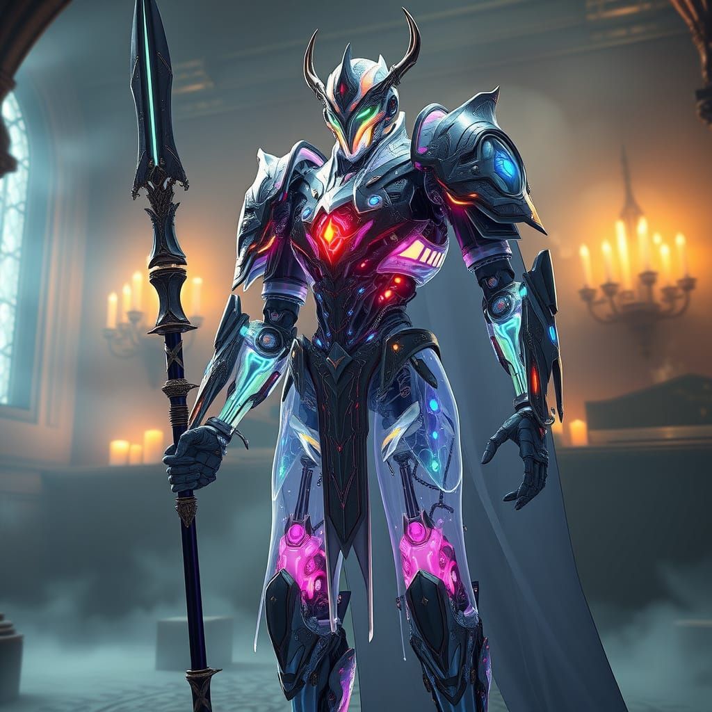 Medieval Automaton with Rainbow Circuits in Anime Style