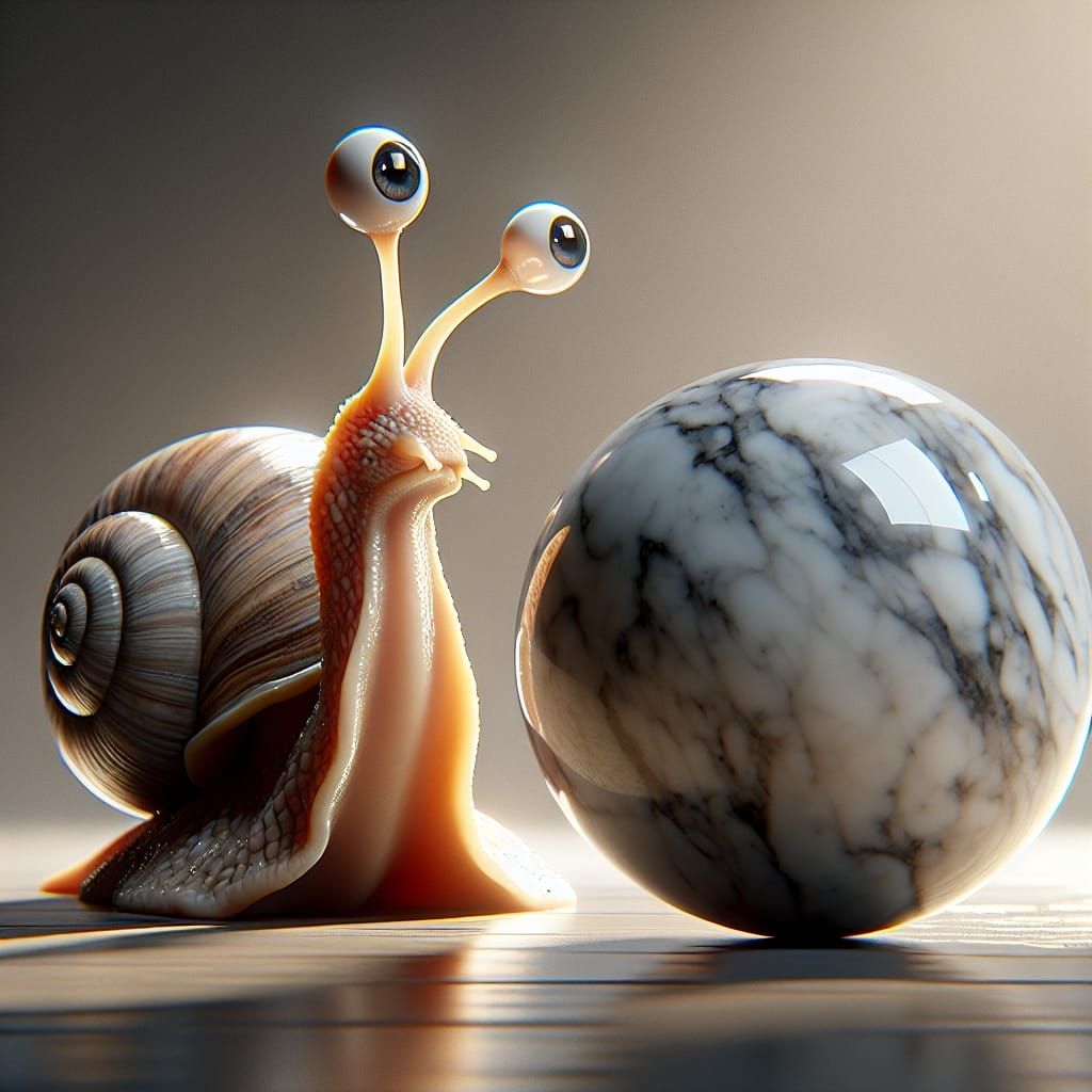 Anthropomorphic Snail Contemplating a Marble Sphere