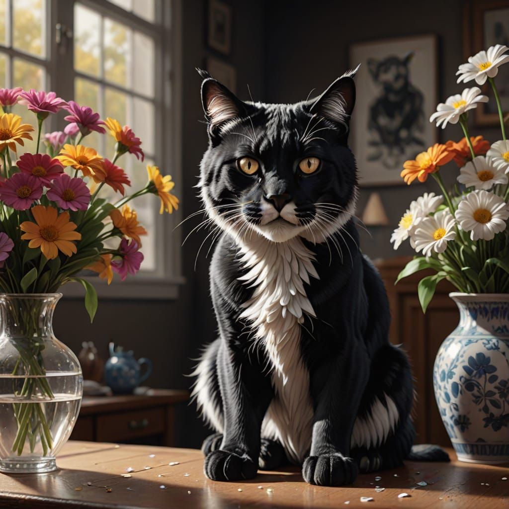 Hyperrealistic Saber Tooth House Cat in Splendid Setting