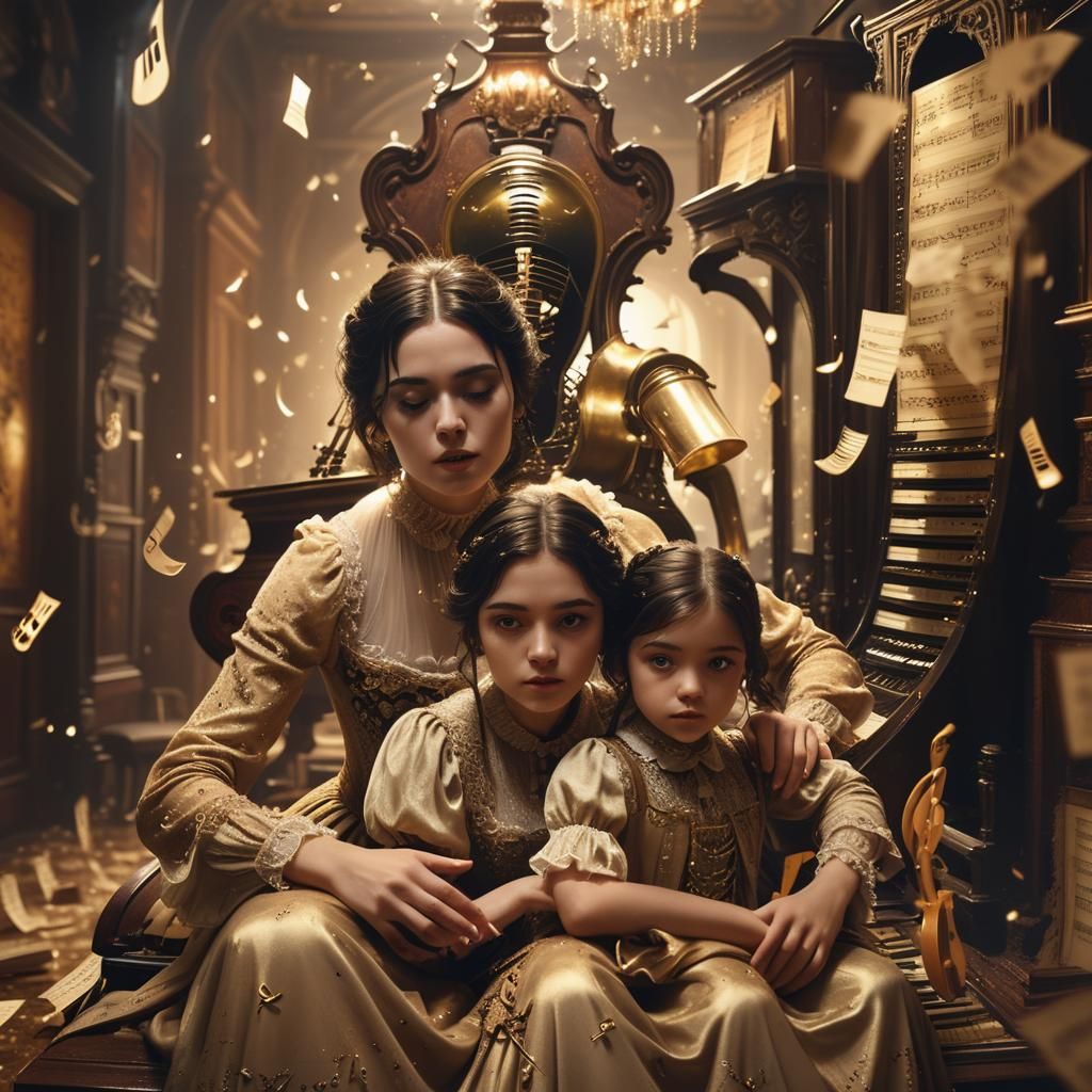 Musical Closet: Victorian Girl in Ornate Instrument Room