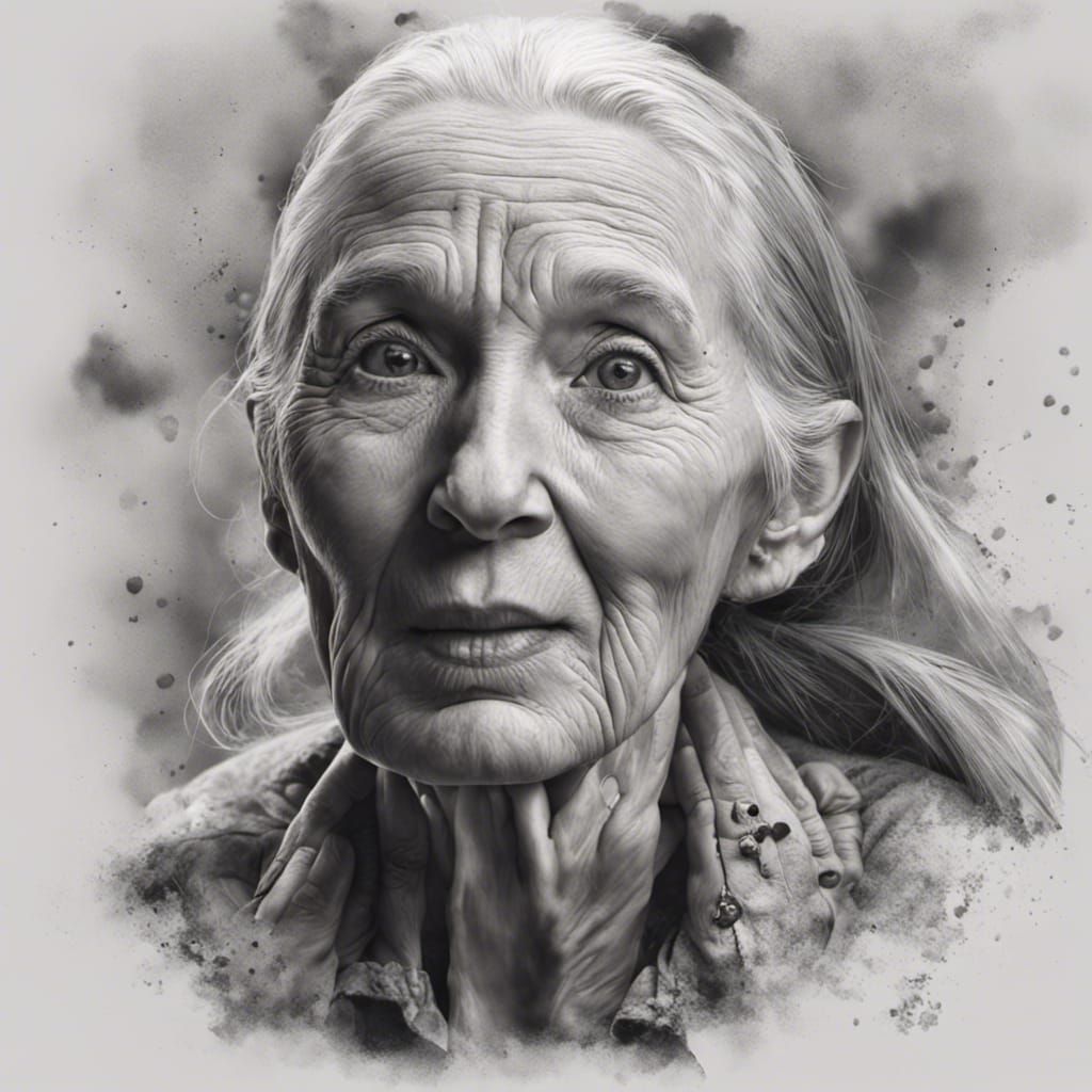 Hyperrealistic Portrait of Jane Goodall in Melancholic Style
