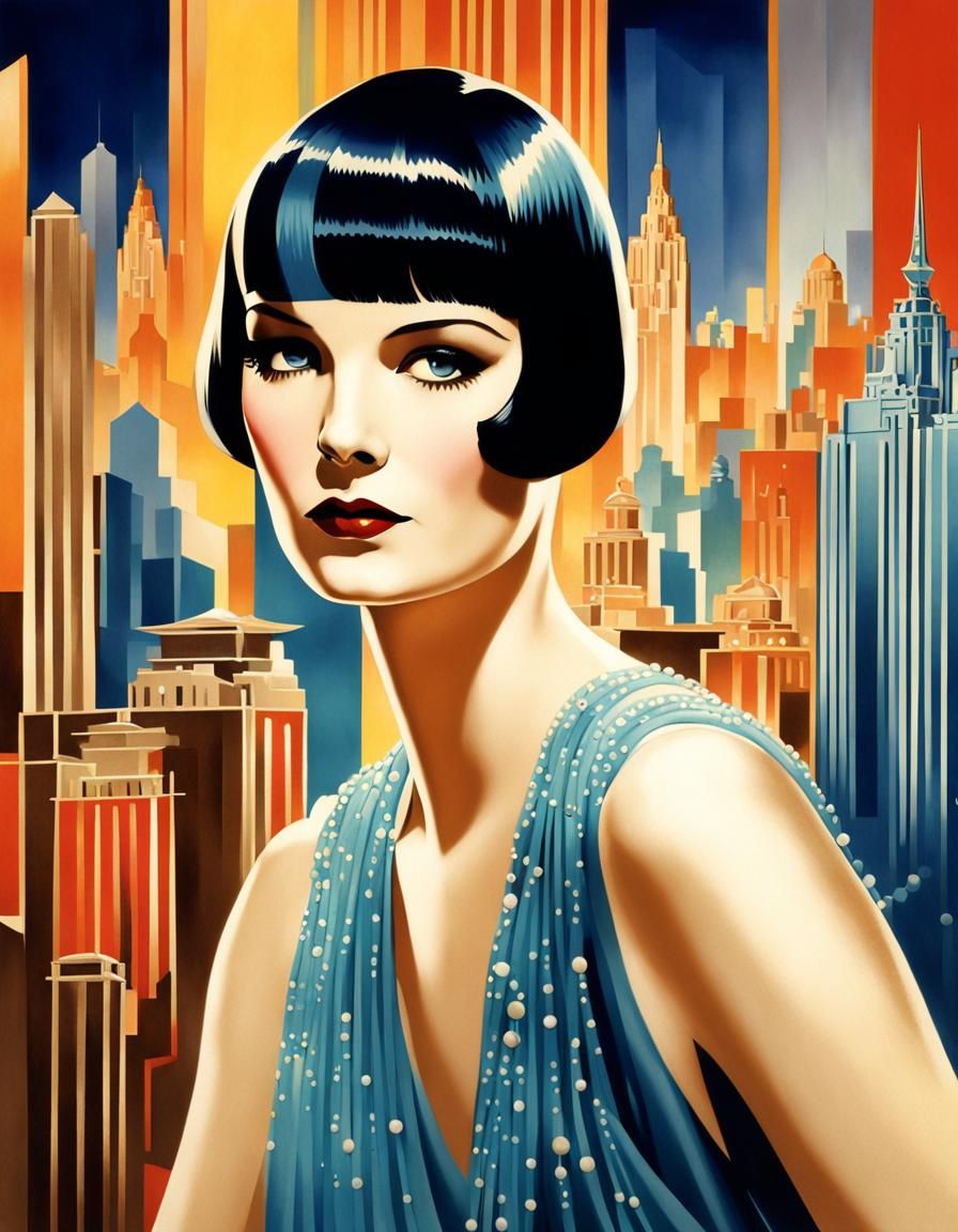 Louise Brooks Portrait in Art Deco Style