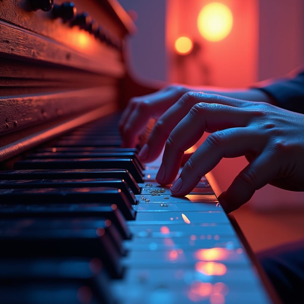 Pianist's Hands: An Intense Close-Up in Matte Painting Style
