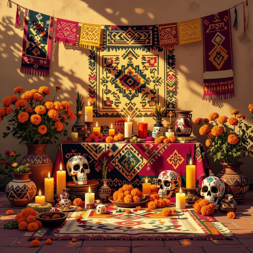 Ofrenda de Muertos With Mesoamerican Geometric Designs