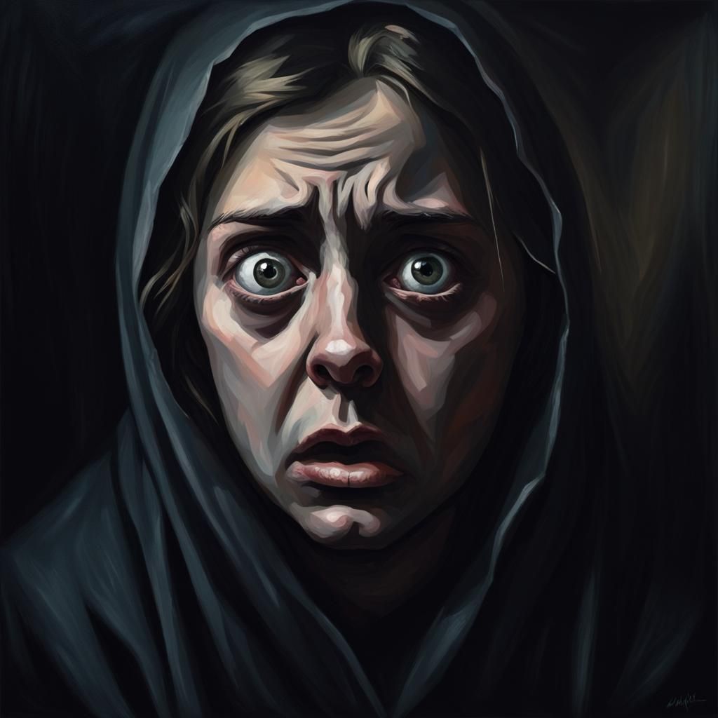 Haunting Portrait of Fear in Dark Shadows