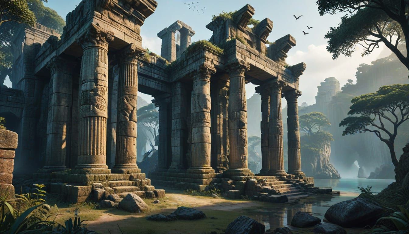 Islands Cradle Ancient Ruins in Mystical Aesthetic