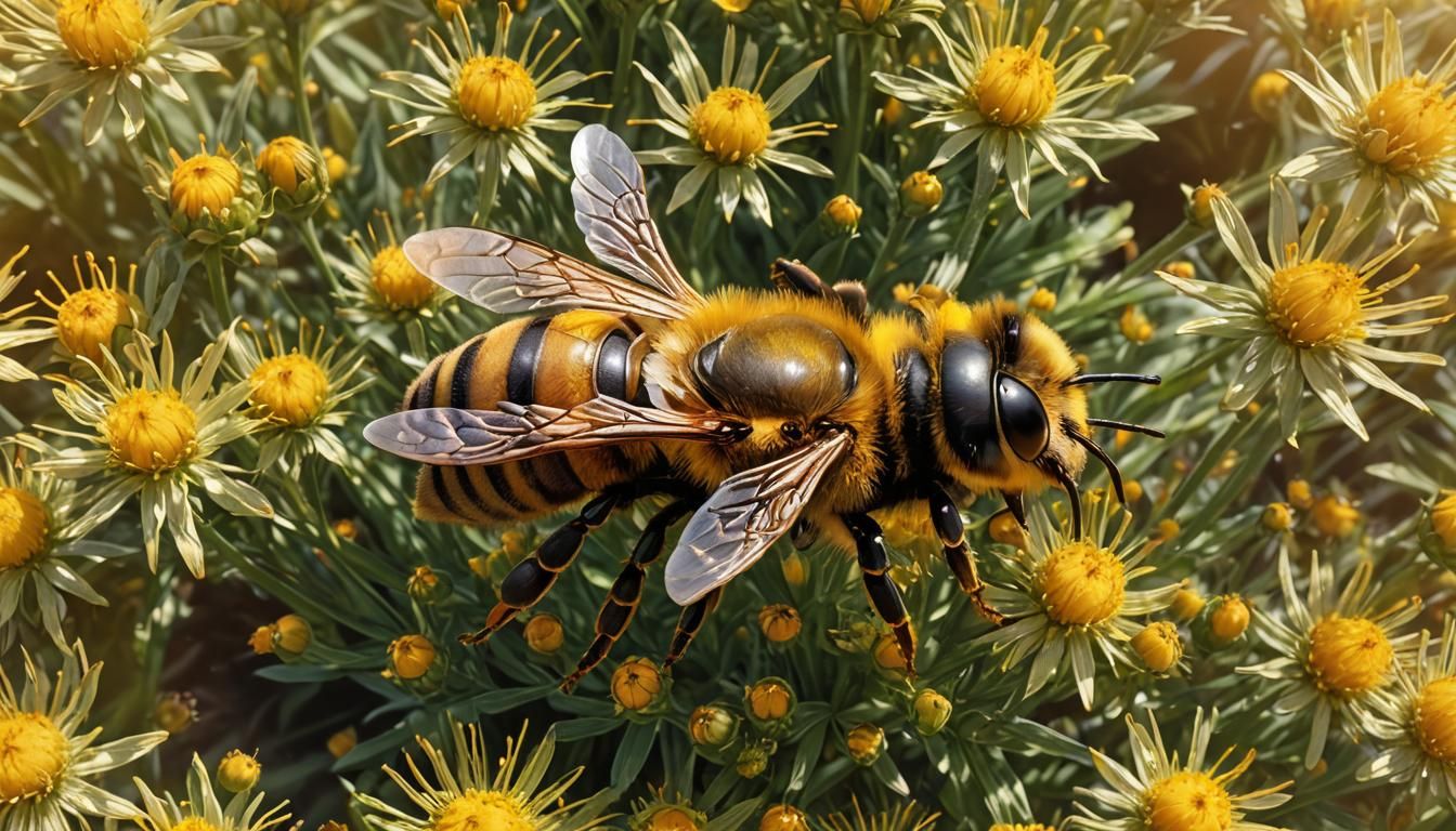 Hyper-Realistic Bee in a Vibrant Yellow Flower