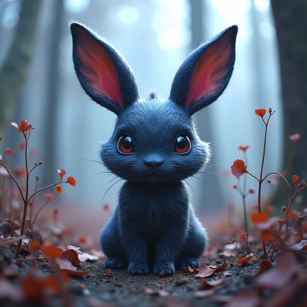 Fantasycore Portrait of a Chibi Ebony Rabbit