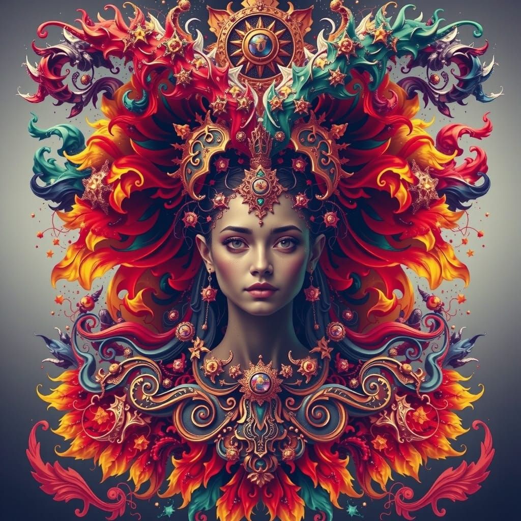 Vivid Abstract Fractal Art with Triadic Colors