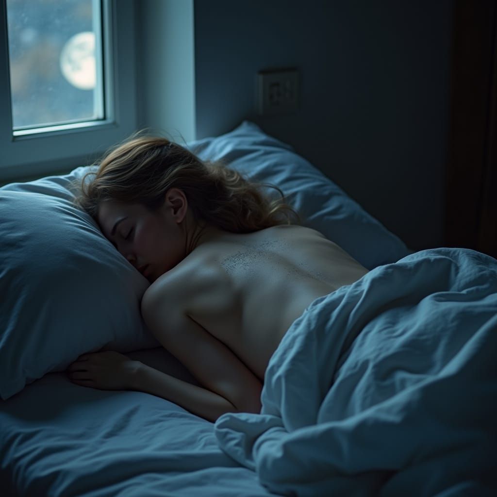Moonlit Slumber: Woman Asleep by Open Window