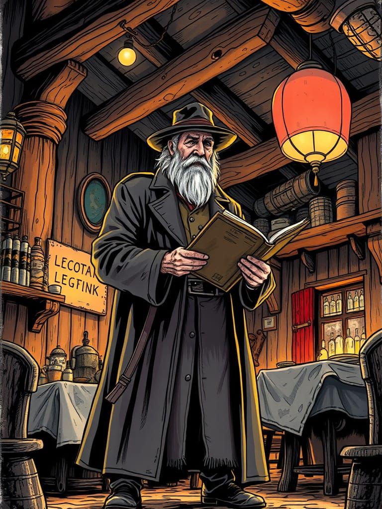 Galactic Storyteller in Comic Book Style Tavern