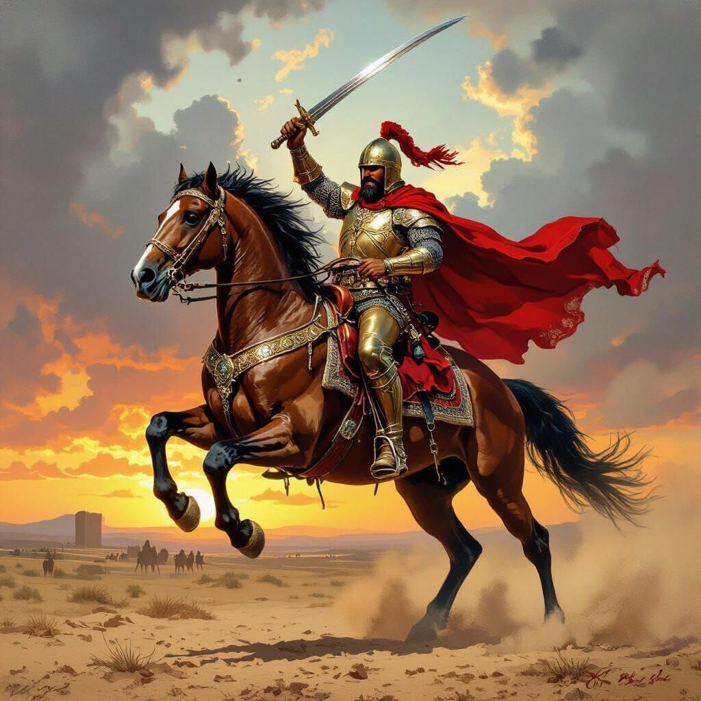 Arab Knight on Horseback in Heroic Fantasy Art Style