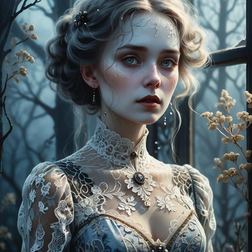 Victorian Gothic Woman in Moonlit Garden