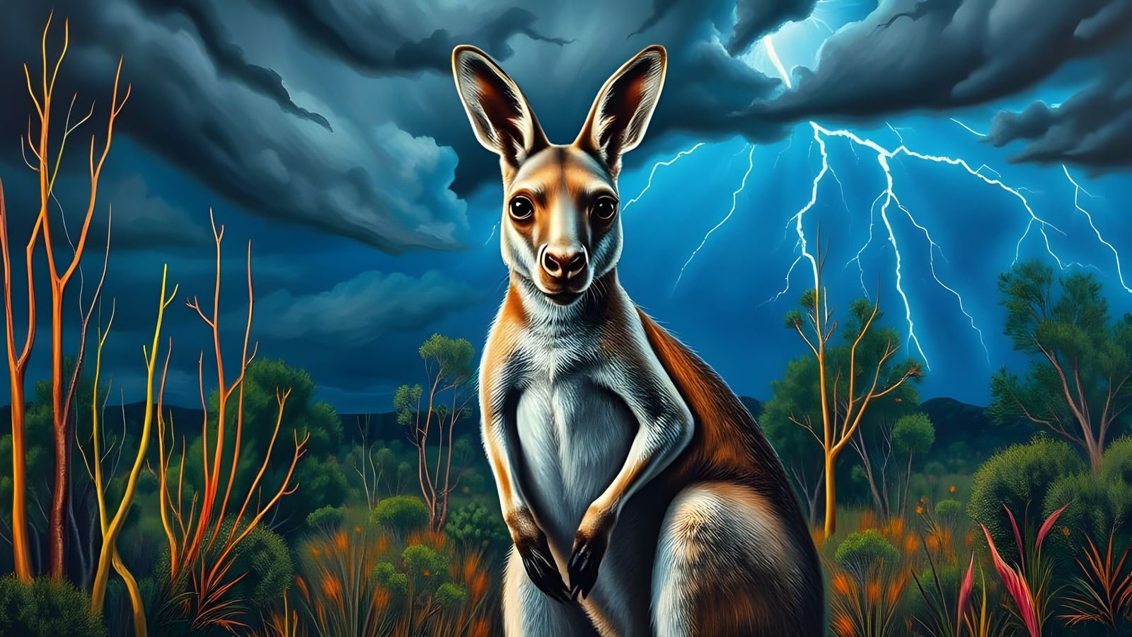 Majestic Eastern Grey Kangaroo in Stormy Australian Bush