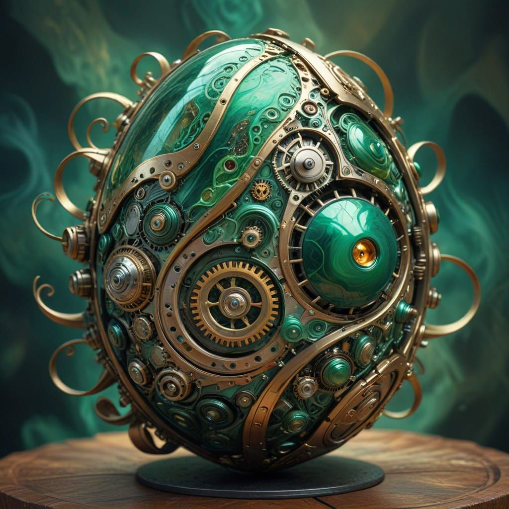 Steampunk Easter Egg in Vibrant Malachite Hues
