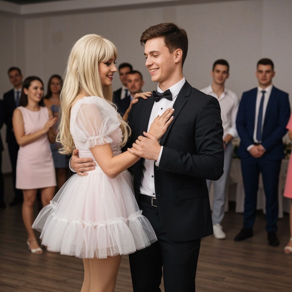 Two Guys Dancing Waltz at Fancy Party