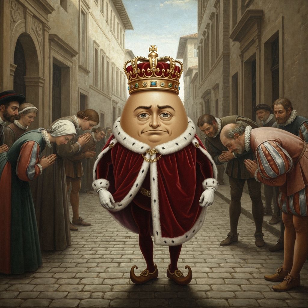 Renaissance Egg King in Velvet Cape and Crown