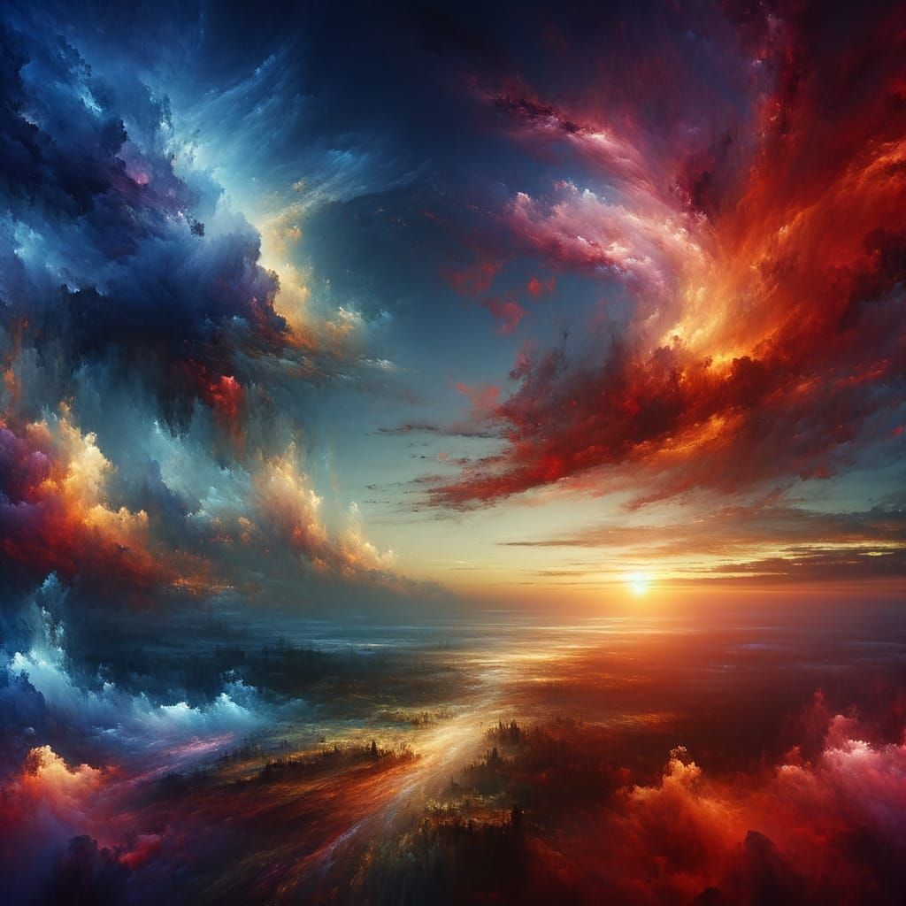 Ethereal Dusk Sky with Crimson and Gold Hues