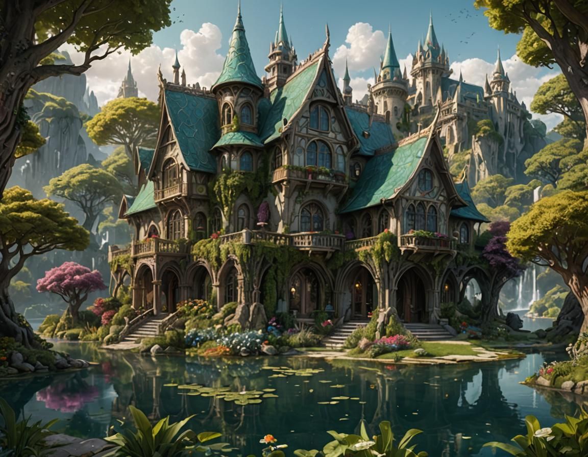Majestic Elvish House in Garden Concept Art