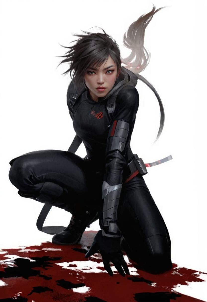 Hyperrealistic Asian Gymnast in Cyberpunk City