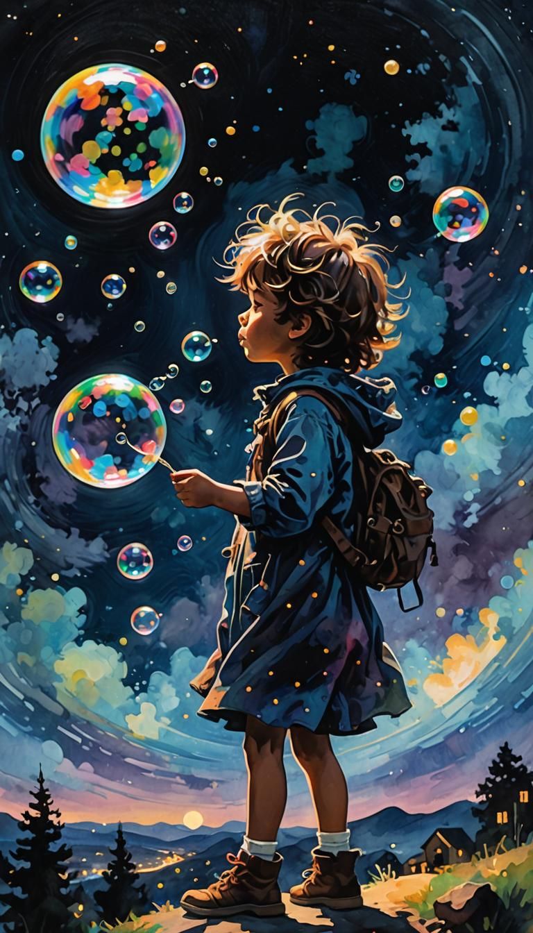 An adorable child with bubbles