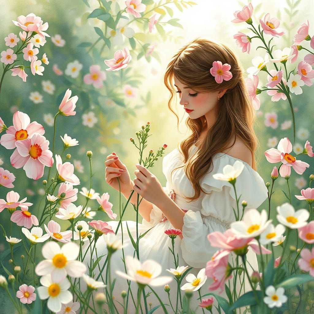 Whimsical Spring Blooms in Watercolor Style