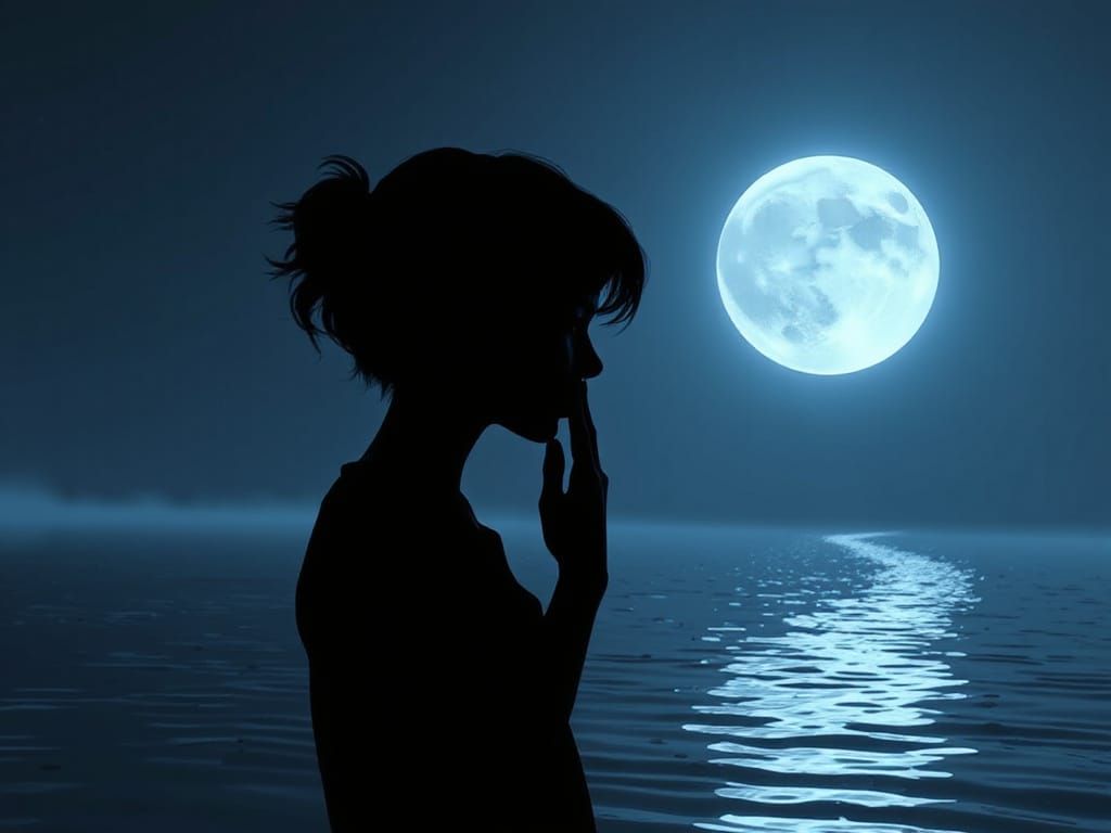 Girl picking her nose under the moon