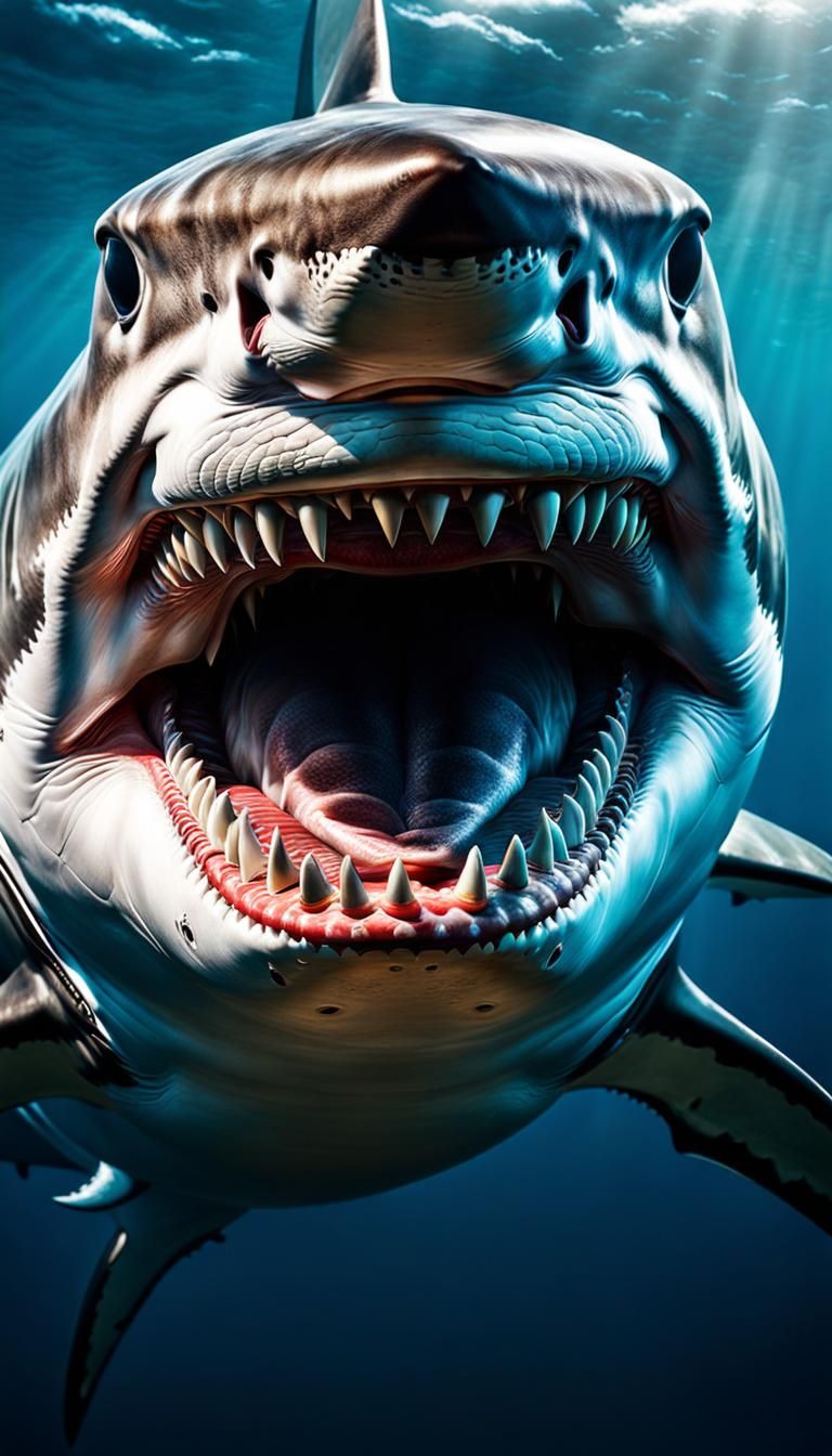 a big white shark smiling