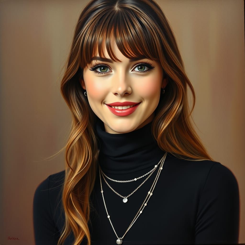 Beautiful Woman Portrait in Oil Painting Style