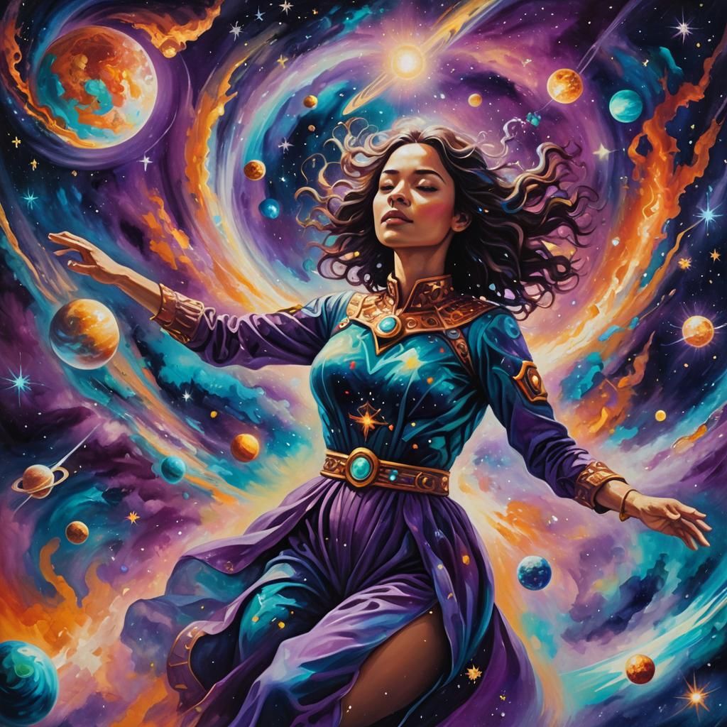 Cosmic Surrealism: Woman Floating in Space