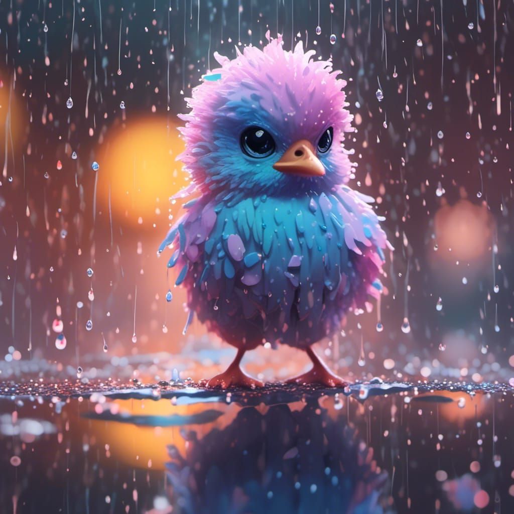 Pastel Chick Portrait in Rainy Anime Style